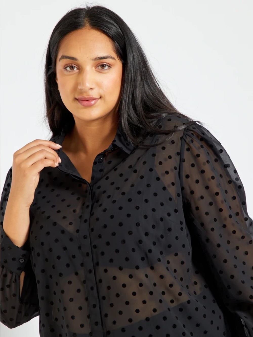 NWT Torrid Madison Black Chiffon Flocked Polka Dot Blouse 00 M L